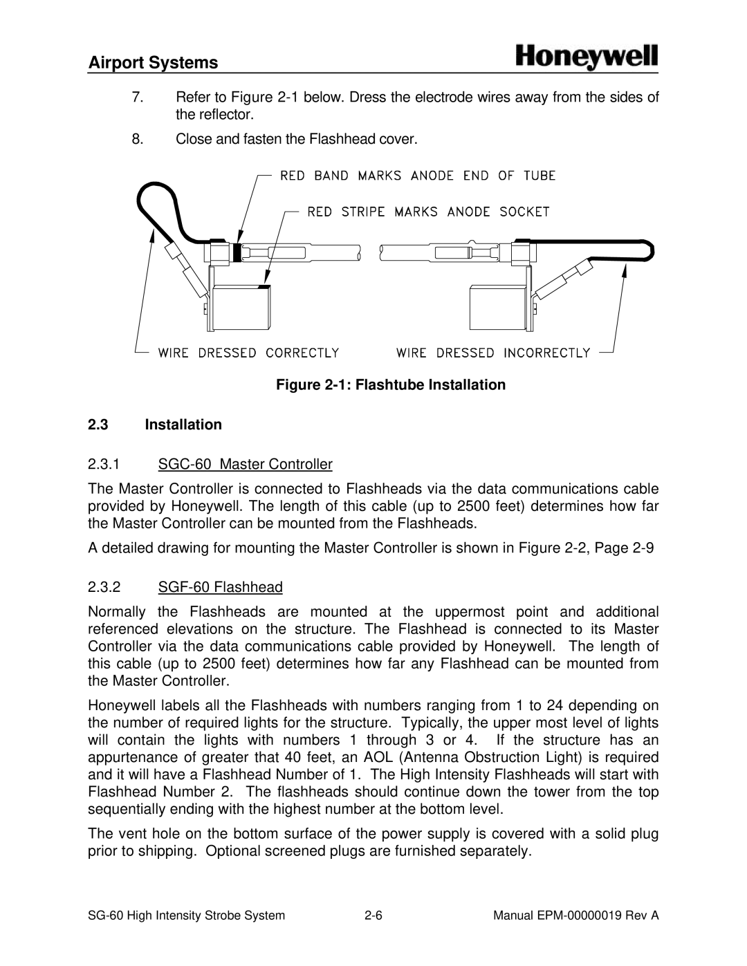 Honeywell SG-60 installation and operation guide Flashtube Installation 