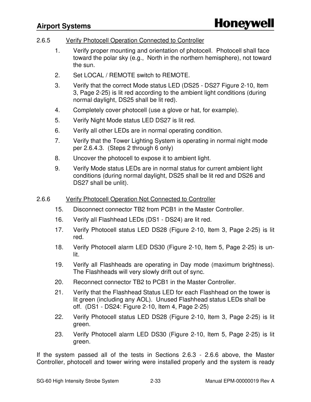 Honeywell SG-60 installation and operation guide Airport Systems 