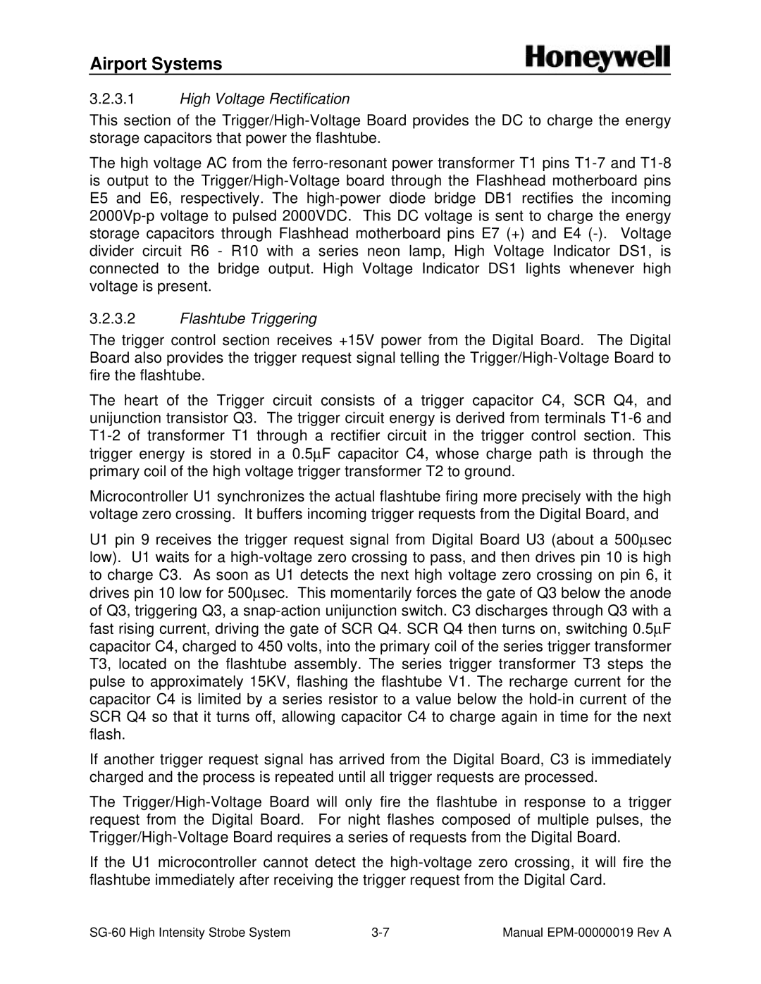 Honeywell SG-60 installation and operation guide High Voltage Rectification, Flashtube Triggering 