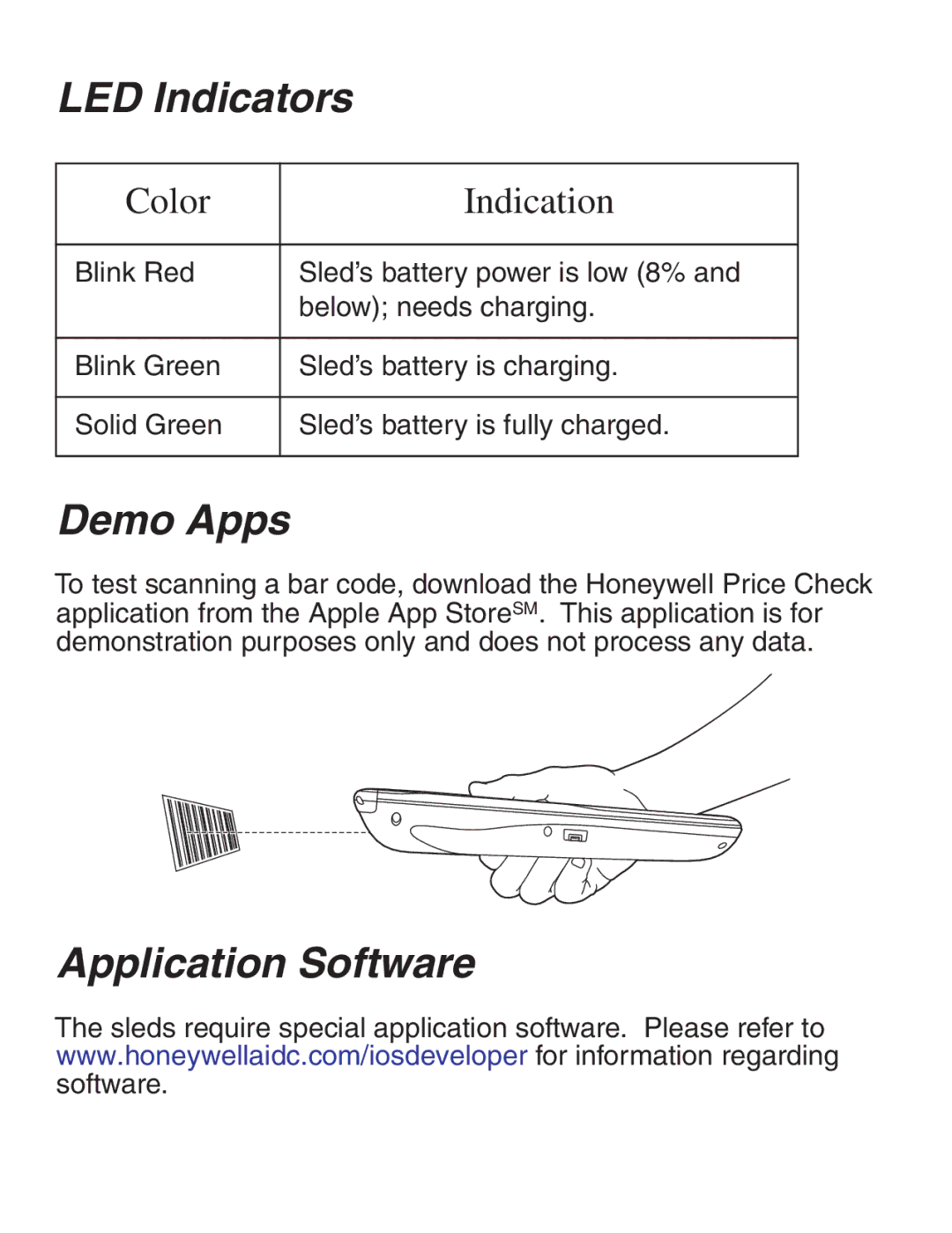 Honeywell SL62 quick start LED Indicators, Demo Apps, Application Software 