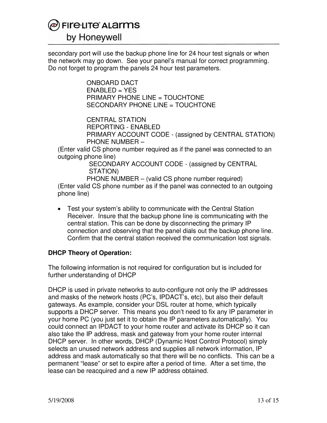 Honeywell Smoke Alarm installation instructions Dhcp Theory of Operation 