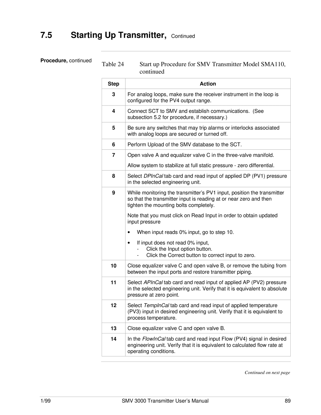 Honeywell SMV 3000 user manual Starting Up Transmitter 