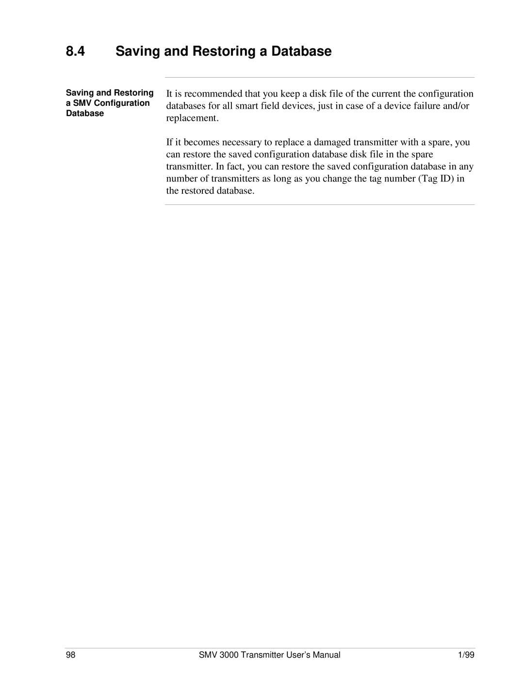 Honeywell SMV 3000 user manual Saving and Restoring a Database, Saving and Restoring SMV Configuration Database 