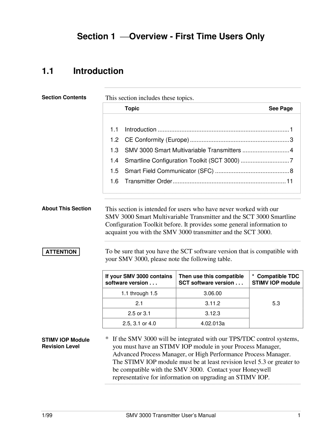 Honeywell SMV 3000 user manual  Overview First Time Users Only Introduction, This section includes these topics, Topic 