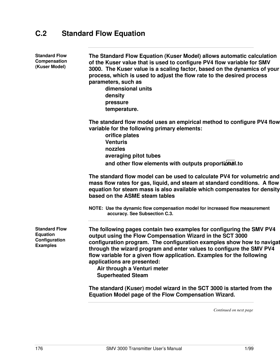 Honeywell SMV 3000 user manual Standard Flow Equation 