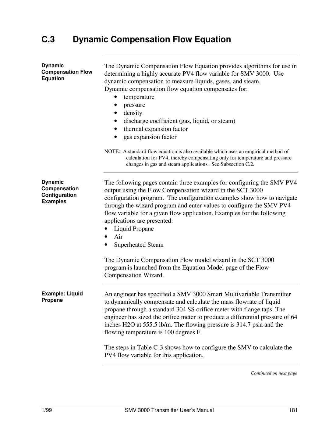 Honeywell SMV 3000 user manual Dynamic Compensation Flow Equation 