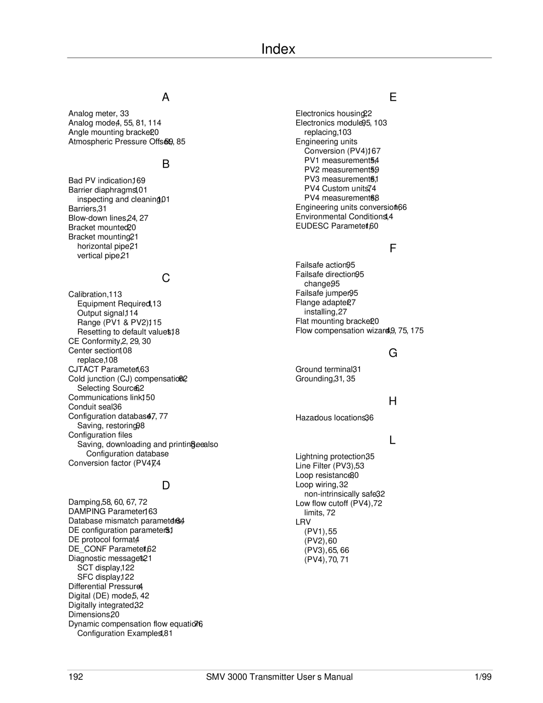 Honeywell SMV 3000 user manual Index 