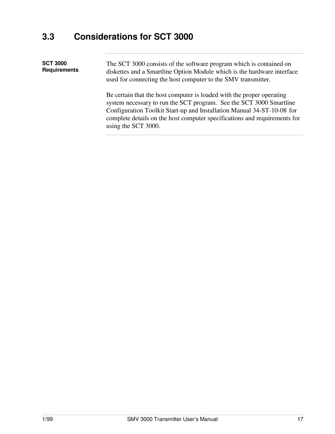 Honeywell SMV 3000 user manual Considerations for SCT, SCT 3000 Requirements 