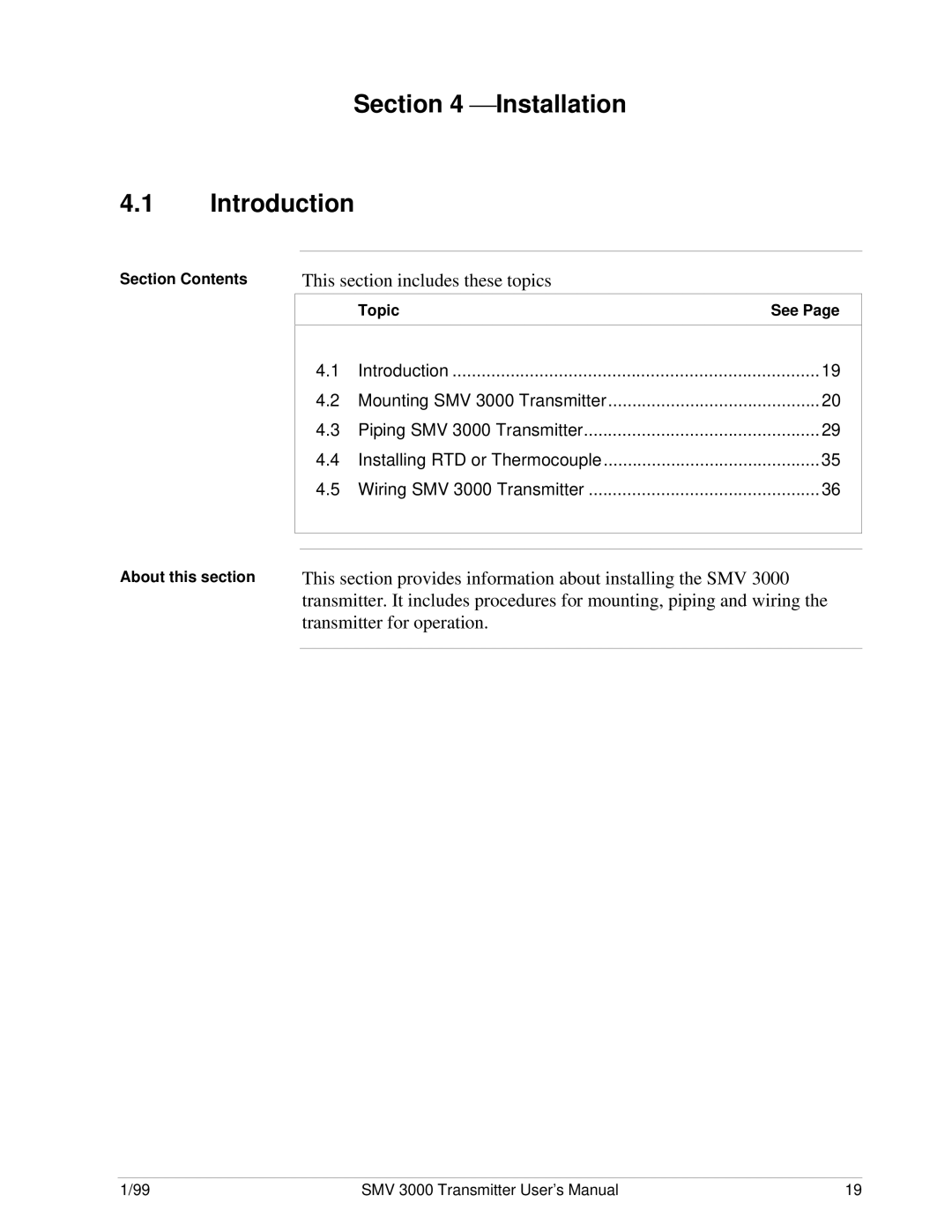 Honeywell SMV 3000 user manual  Installation Introduction, Section Contents About this section 