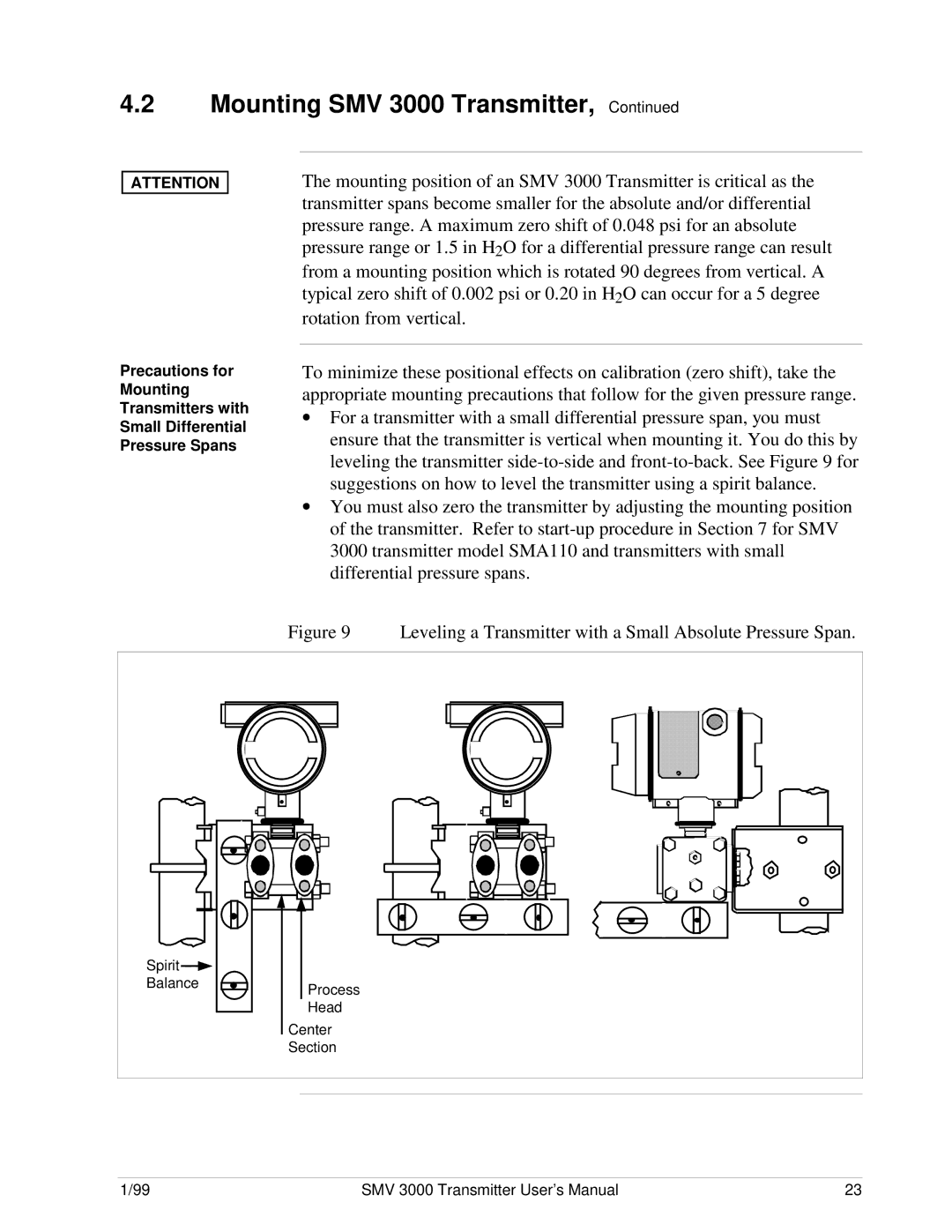 Honeywell SMV 3000 user manual Leveling a Transmitter with a Small Absolute Pressure Span 