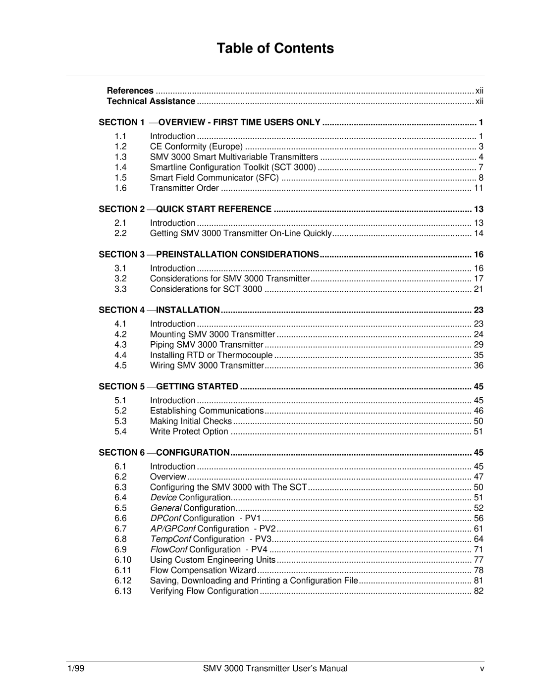 Honeywell SMV 3000 user manual Table of Contents 