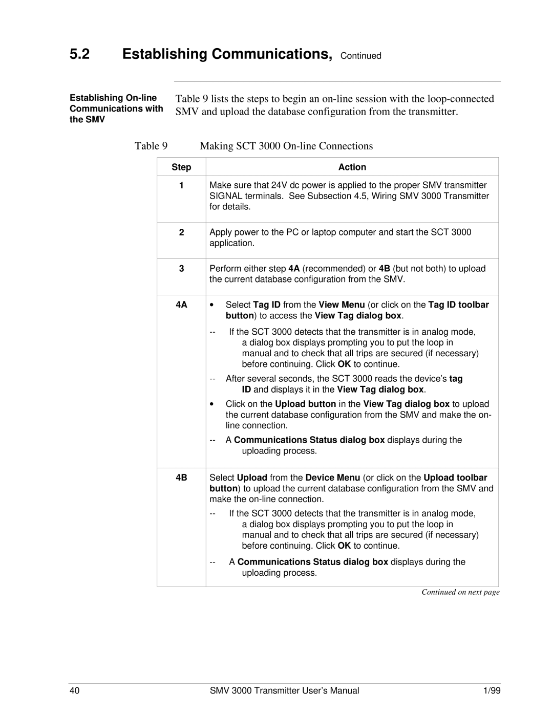 Honeywell SMV 3000 user manual Establishing On-line Communications with the SMV 