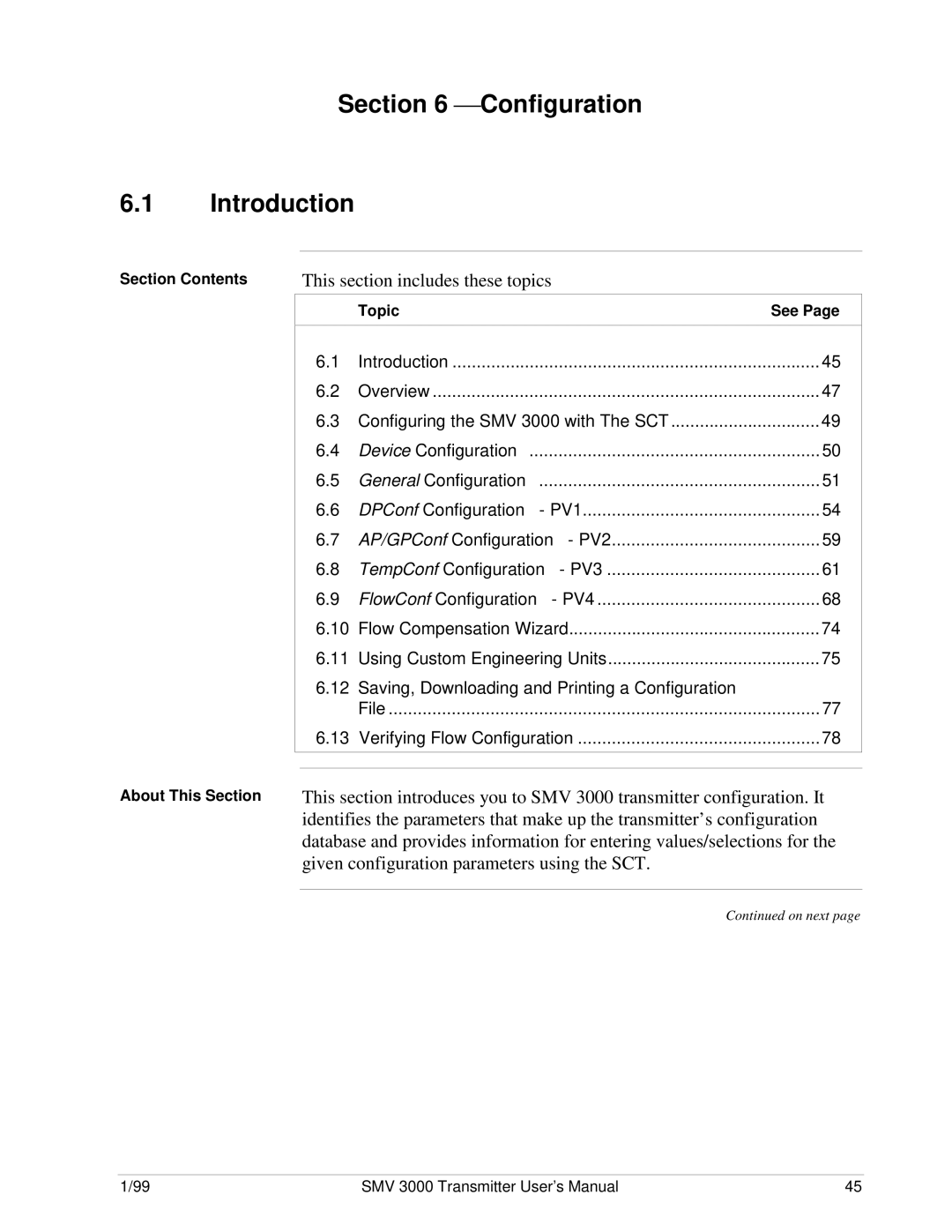 Honeywell SMV 3000 user manual  Configuration Introduction, Section Contents About This Section 