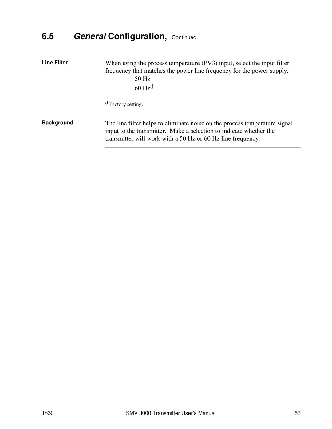 Honeywell SMV 3000 user manual Line Filter Background 