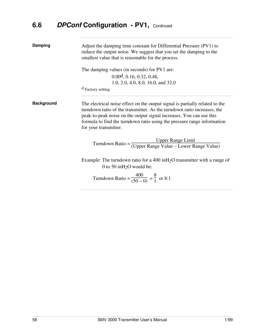 Honeywell SMV 3000 user manual Damping Background 