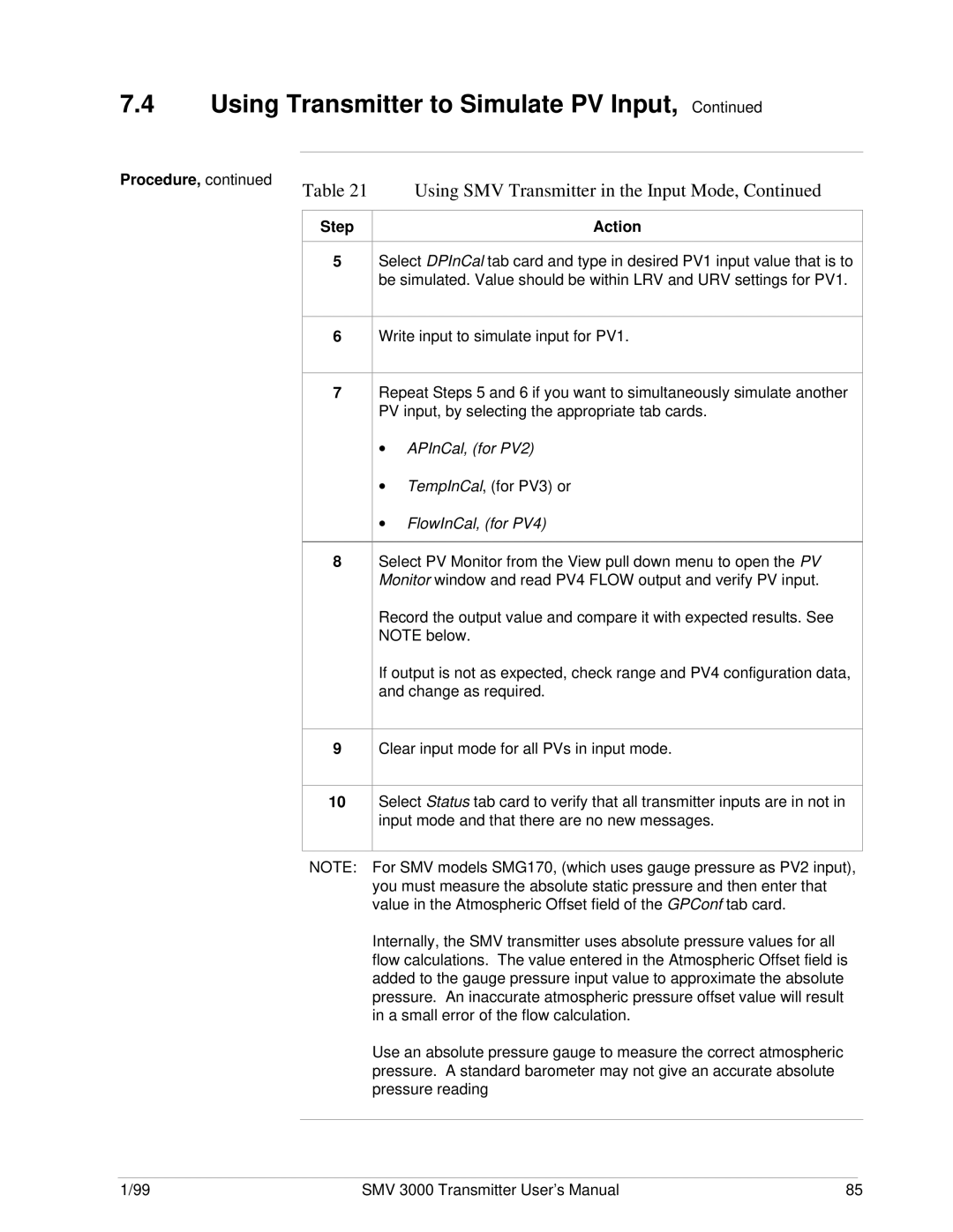 Honeywell SMV 3000 user manual APInCal, for PV2 