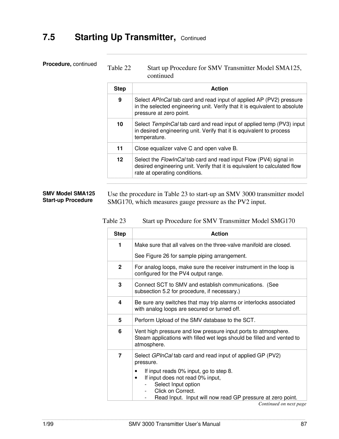 Honeywell SMV 3000 user manual Starting Up Transmitter 