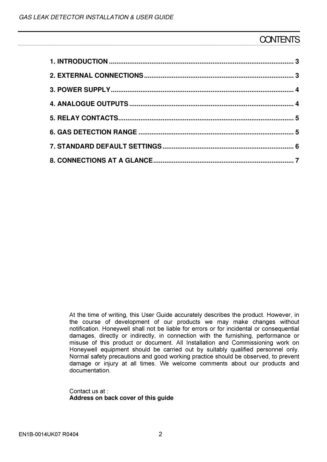 Honeywell SN0500 manual Contents 