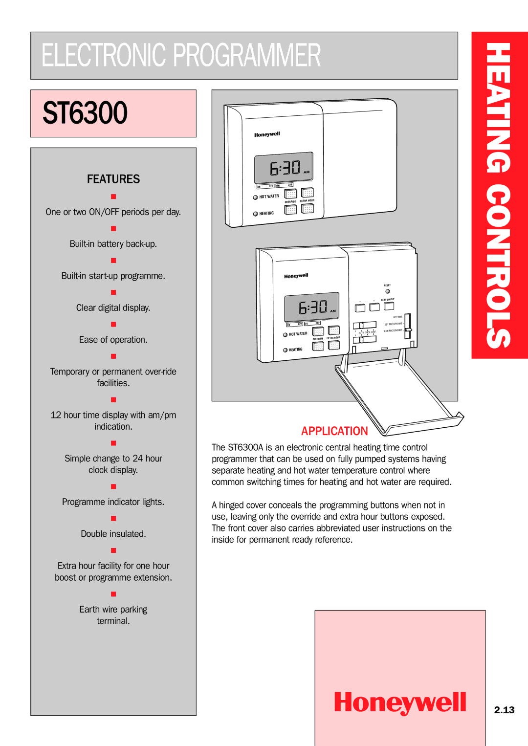 Honeywell ST6300 manual Electronic Programmer, Earth wire parking Terminal 