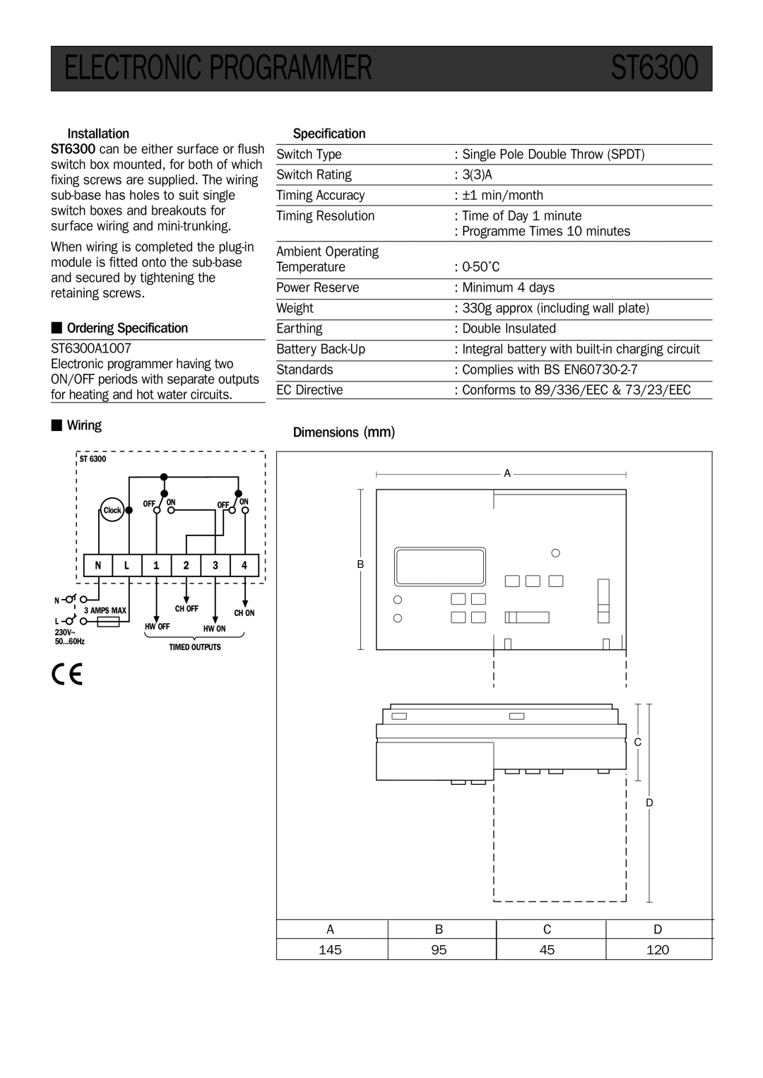 Honeywell manual Electronic Programmer, ST6300A1007 