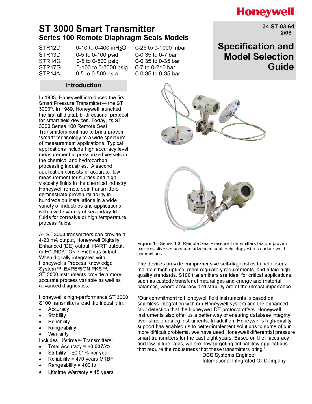 Honeywell STR12D warranty Guide, Introduction 