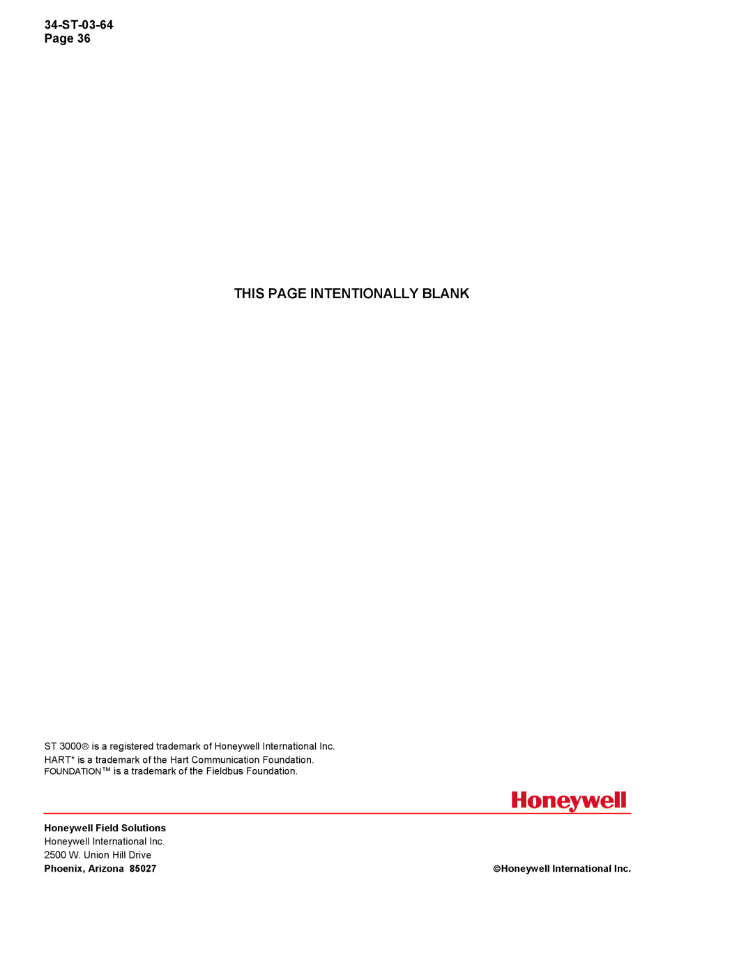 Honeywell STR12D warranty This page Intentionally Blank 