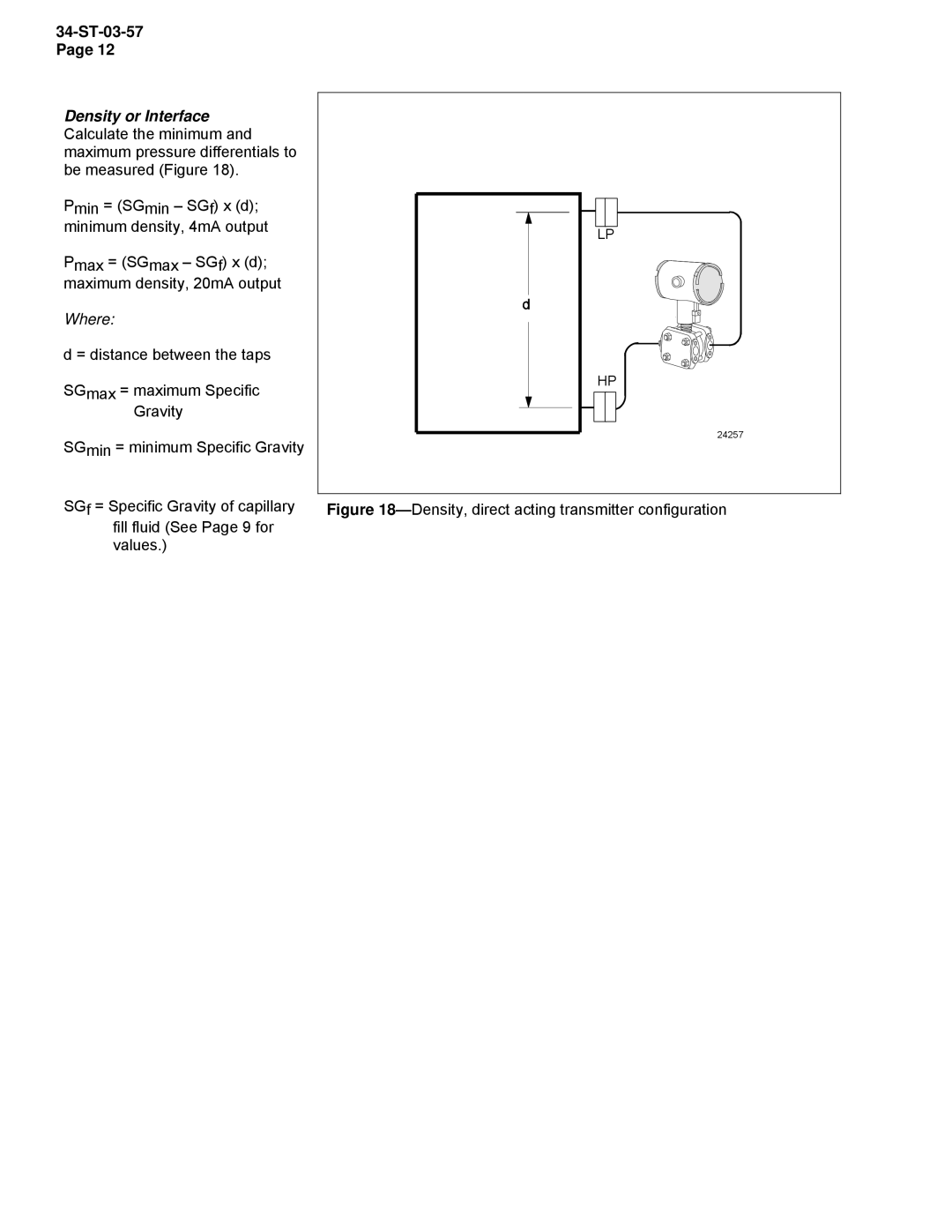 Honeywell STR93D, STR94G manual Density, direct acting transmitter configuration 