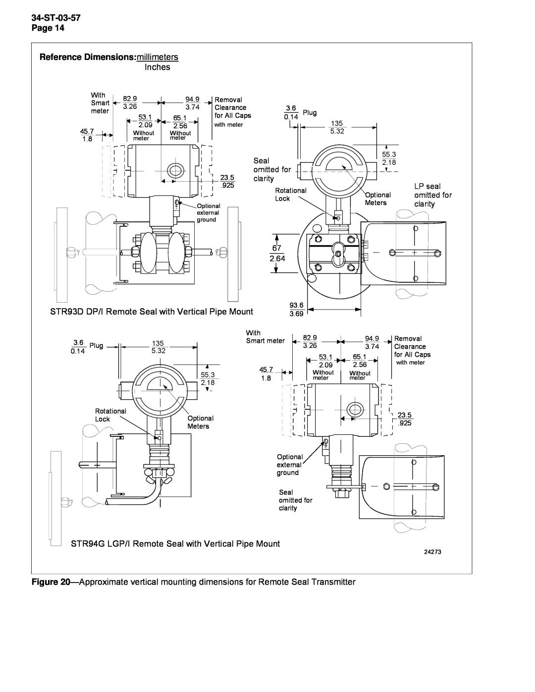 Honeywell STR93D, STR94G manual 34-ST-03-57, Page, Reference Dimensions millimeters, Inches 