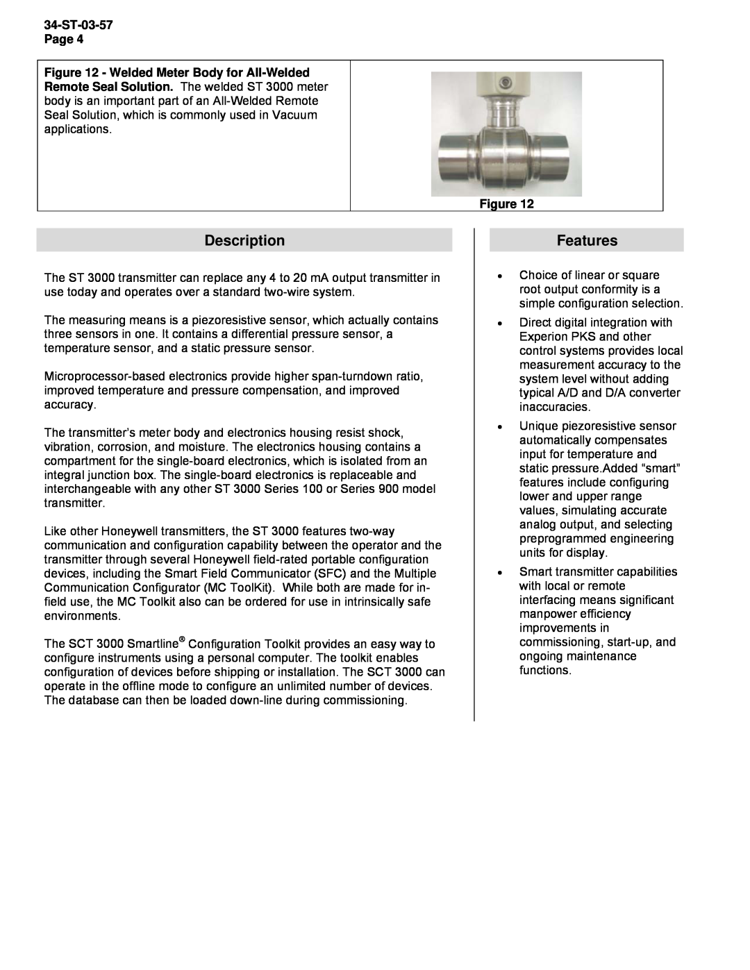 Honeywell STR93D, STR94G manual Description, Features, 34-ST-03-57Page 