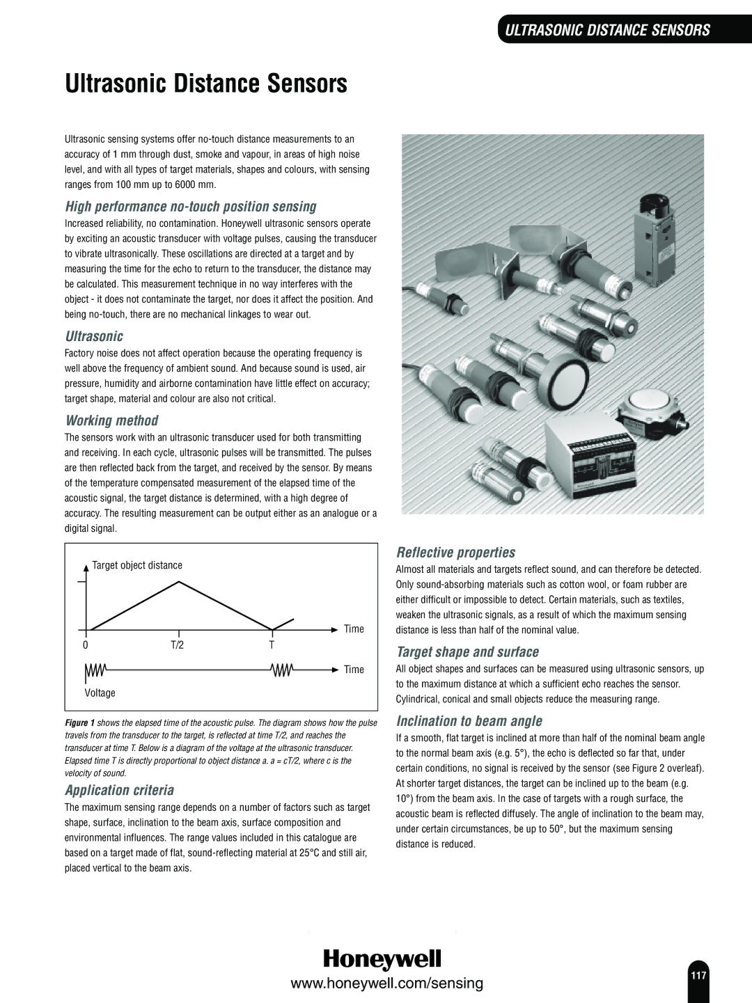 Honeywell Switches and Sensors manual Ultrasonic Distance Sensors 