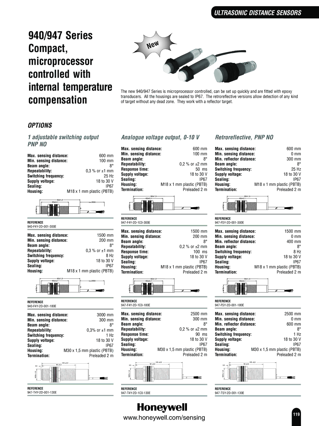 Honeywell Switches and Sensors manual Adjustable switching output, Analogue voltage output, 0-10 