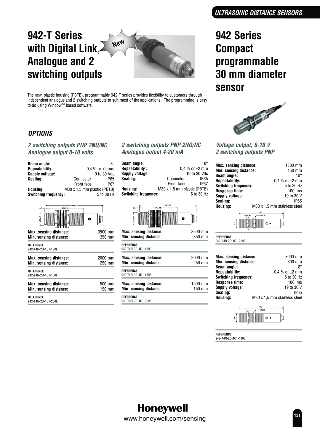 Honeywell Switches and Sensors manual Analogue output 0-10 volts, Voltage output, 0-10 Switching outputs PNP 