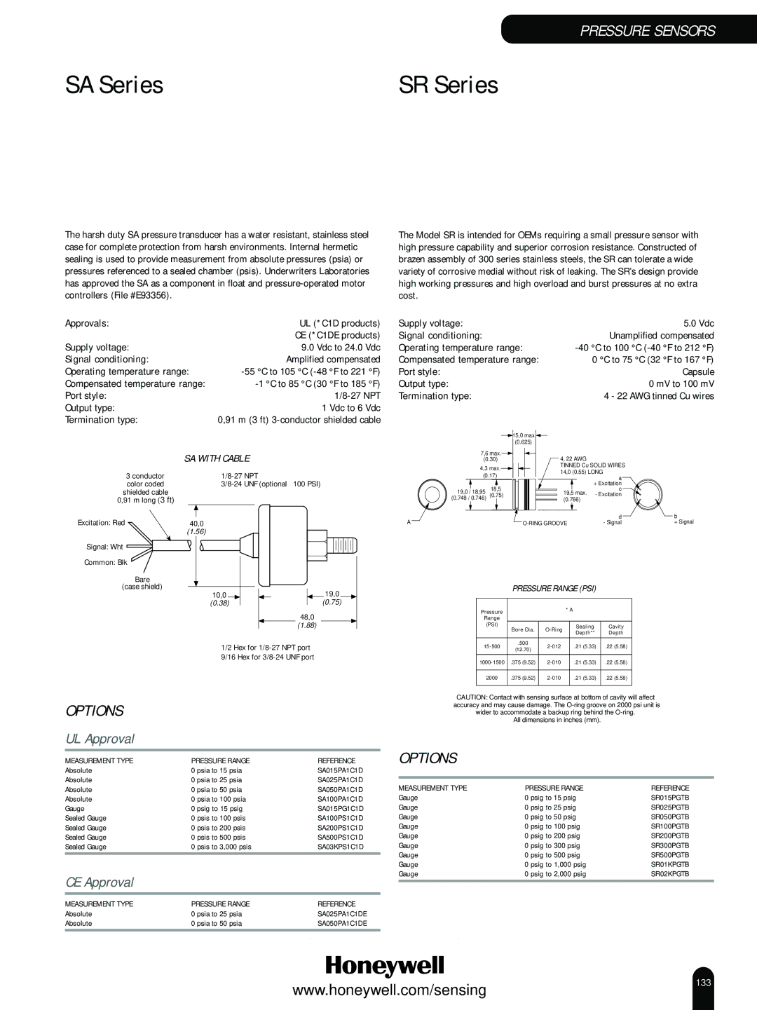 Honeywell Switches and Sensors manual SA Series, UL Approval, CE Approval 