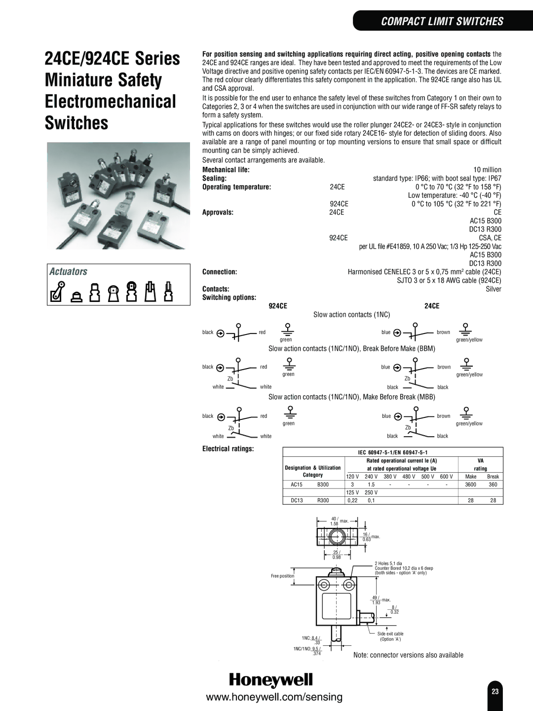 Honeywell Switches and Sensors manual 924CE 