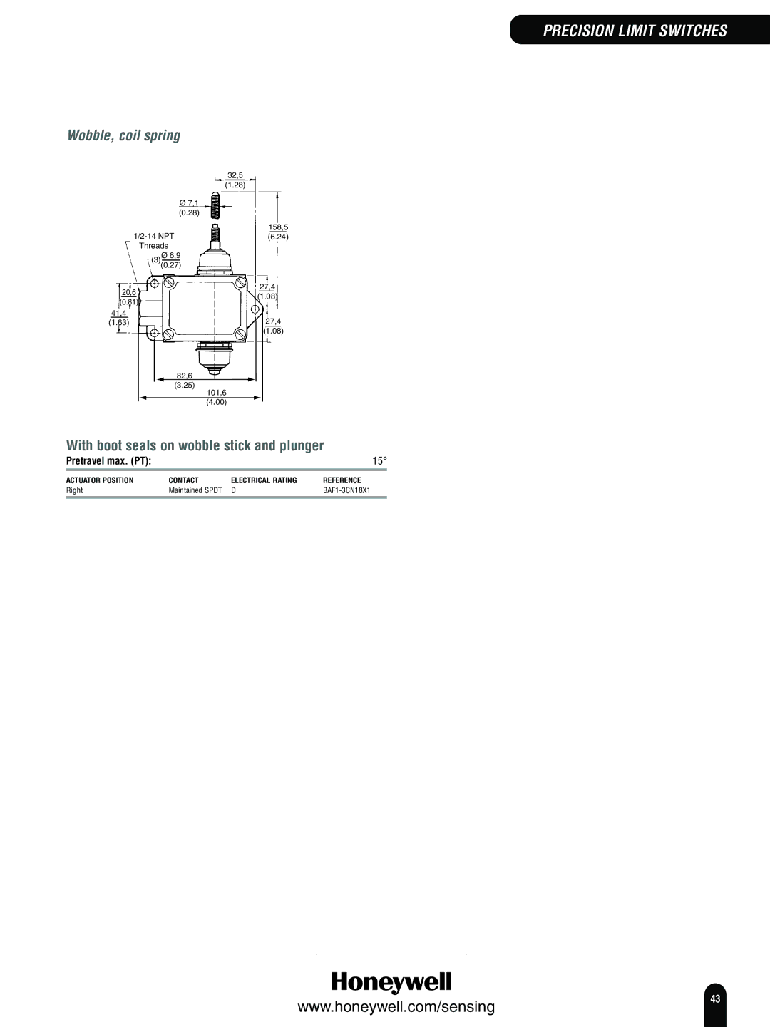 Honeywell Switches and Sensors manual With boot seals on wobble stick and plunger 