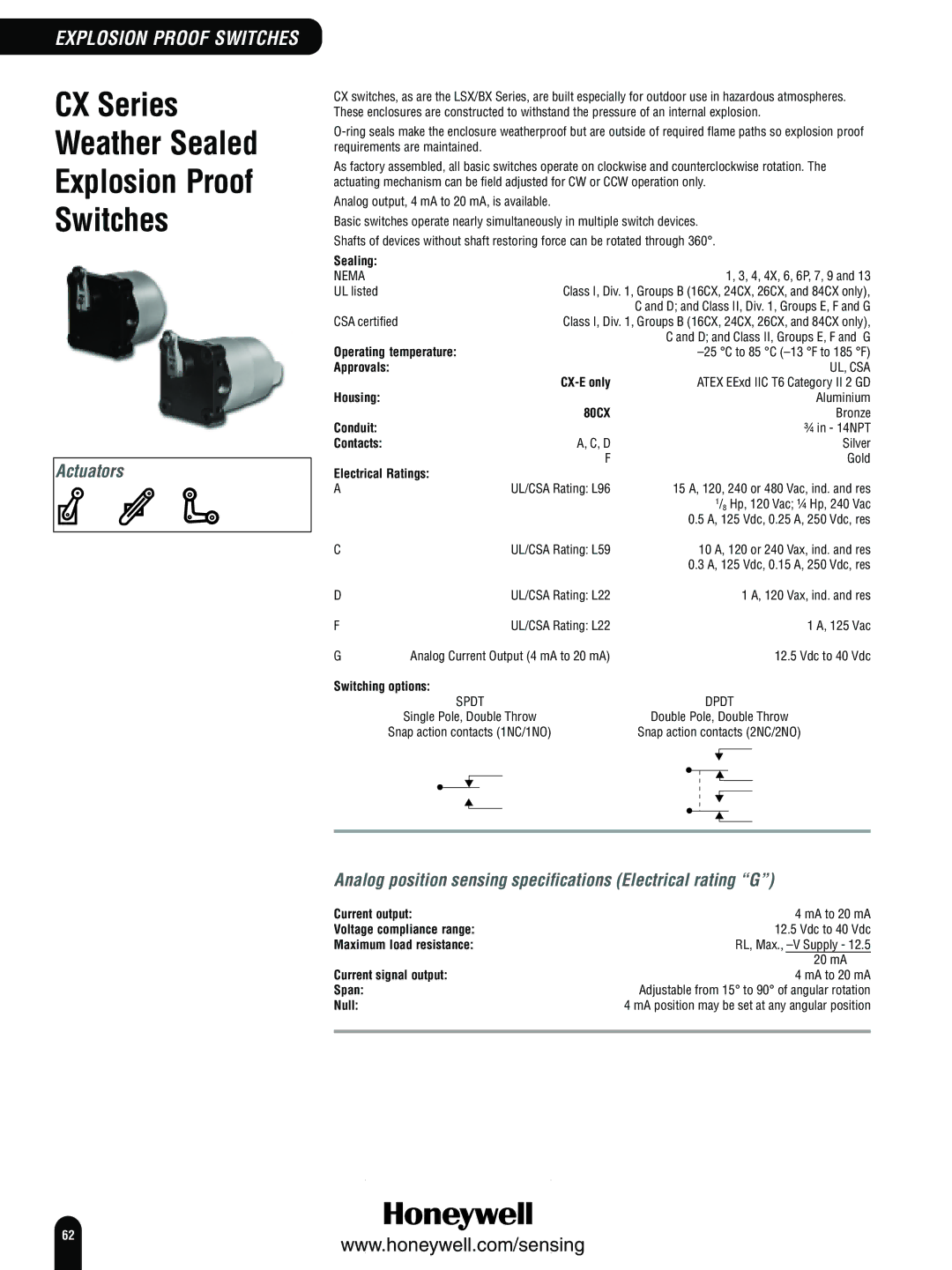 Honeywell Switches and Sensors manual CX Series Weather Sealed Explosion Proof Switches 