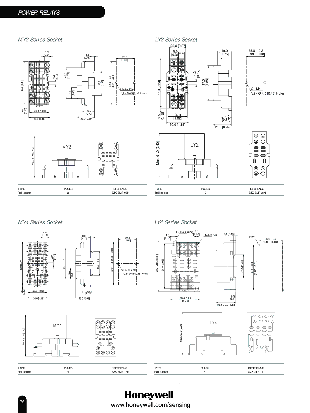 Honeywell Switches and Sensors manual MY2 Series Socket LY2 Series Socket, MY4 Series Socket, LY4 Series Socket, Type 