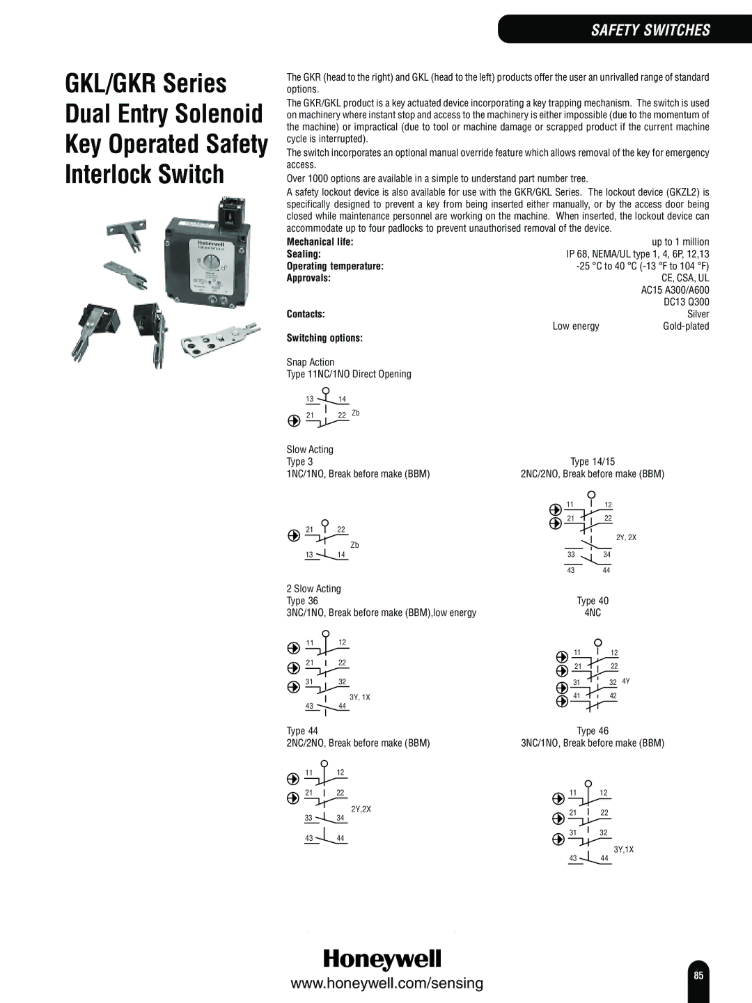 Honeywell Switches and Sensors manual GKL/GKR Series 