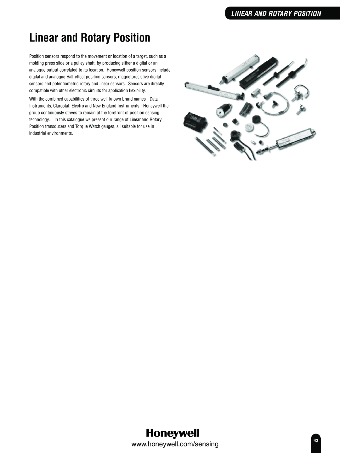 Honeywell Switches and Sensors manual Linear and Rotary Position 