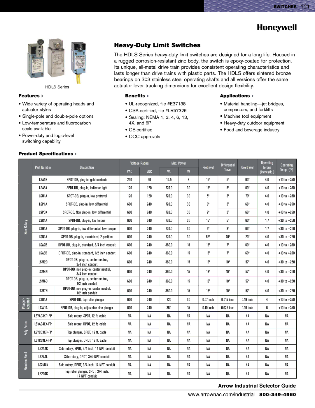 Honeywell SZL-VL Series, EVN2000 Series specifications Heavy-Duty Limit Switches, Side Rotary 