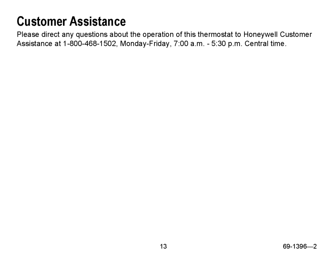 Honeywell T4700 manual Customer Assistance 