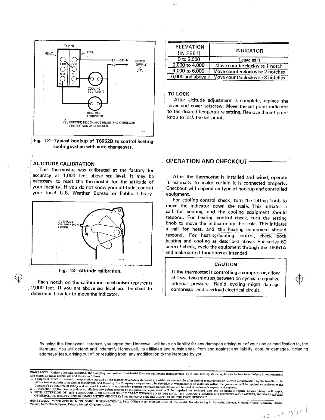 Honeywell T6051A1057 specifications Operation, Titude 