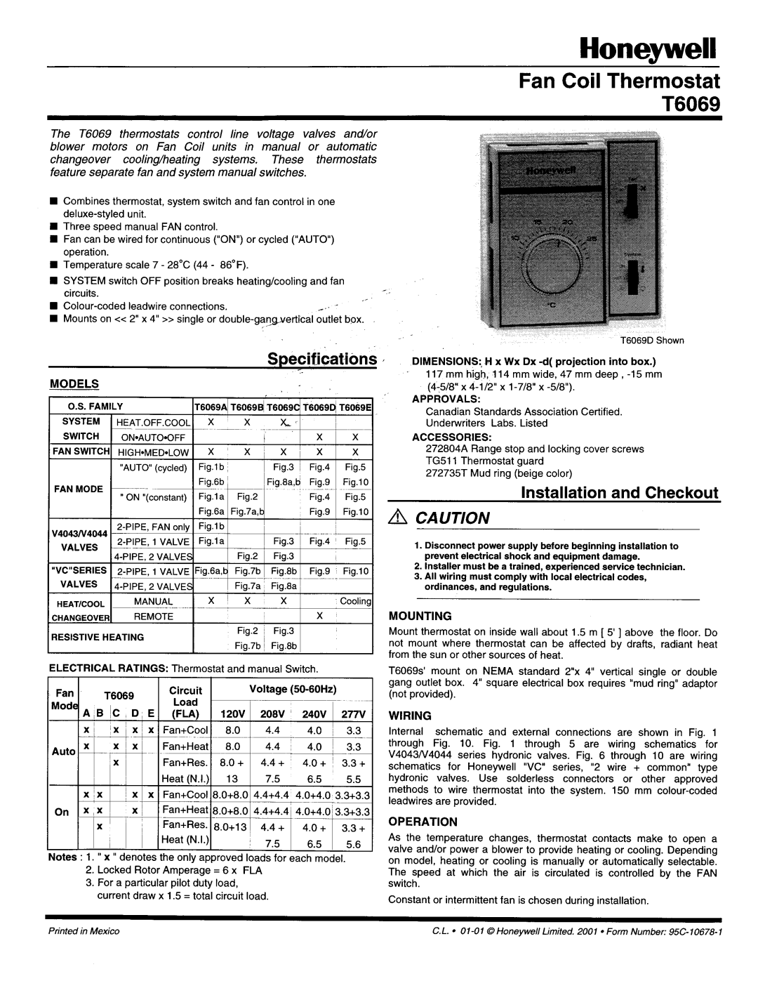 Honeywell T6069 manual 