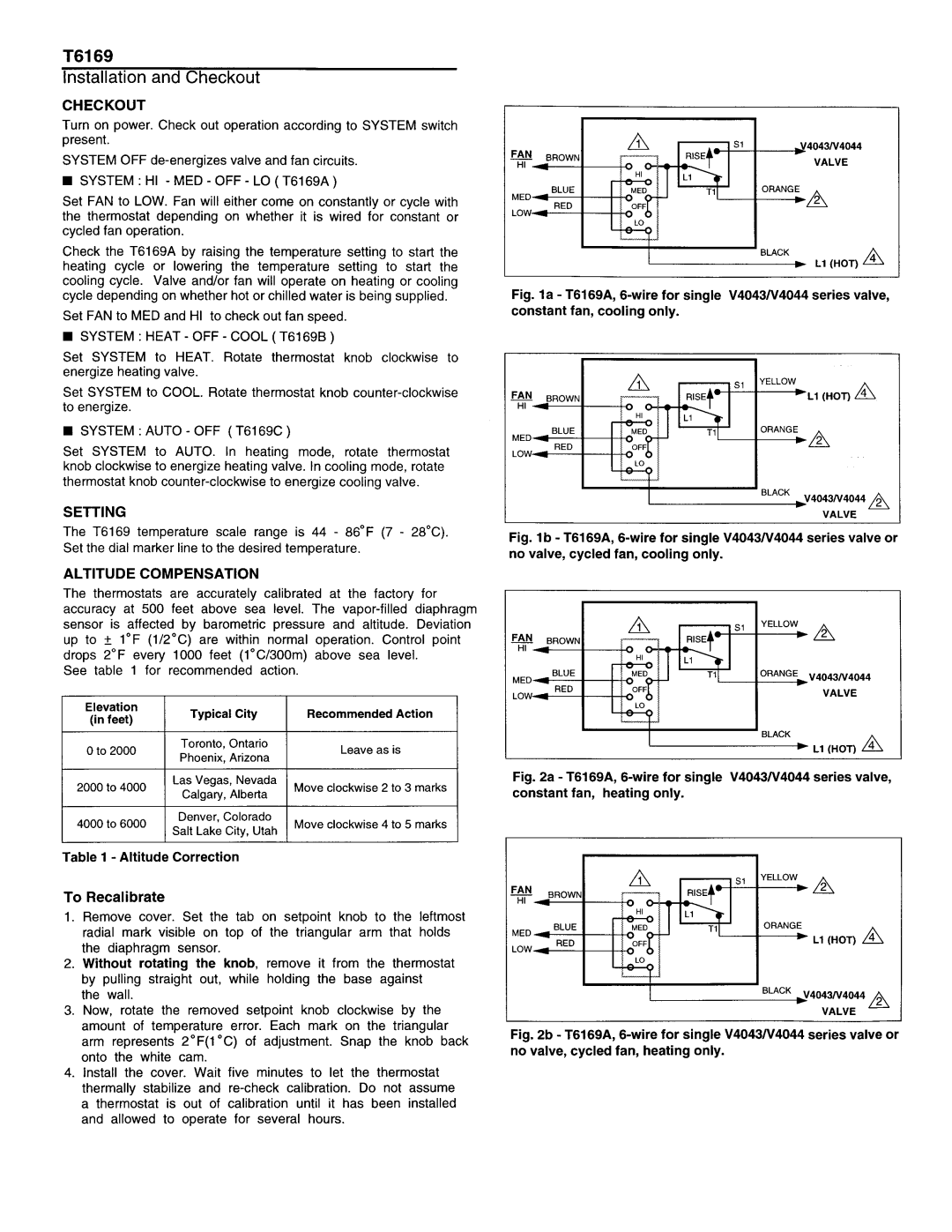 Honeywell T6169 manual 