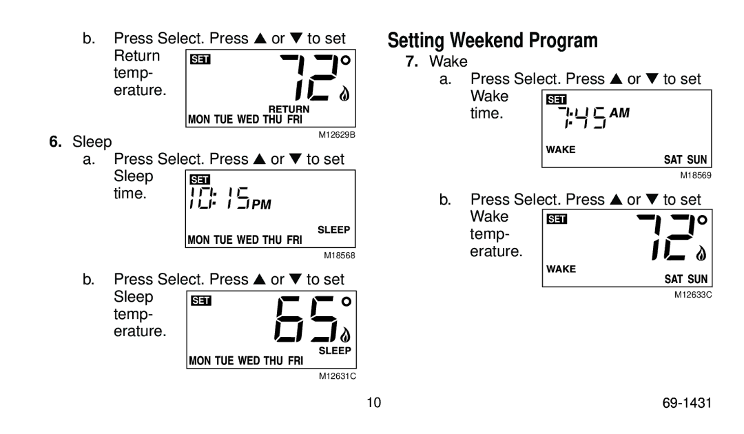 Honeywell T8000C, T8011R, T8001C, T8024C manual Setting Weekend Program 