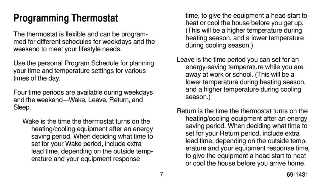 Honeywell T8024C, T8011R, T8001C, T8000C manual Programming Thermostat 