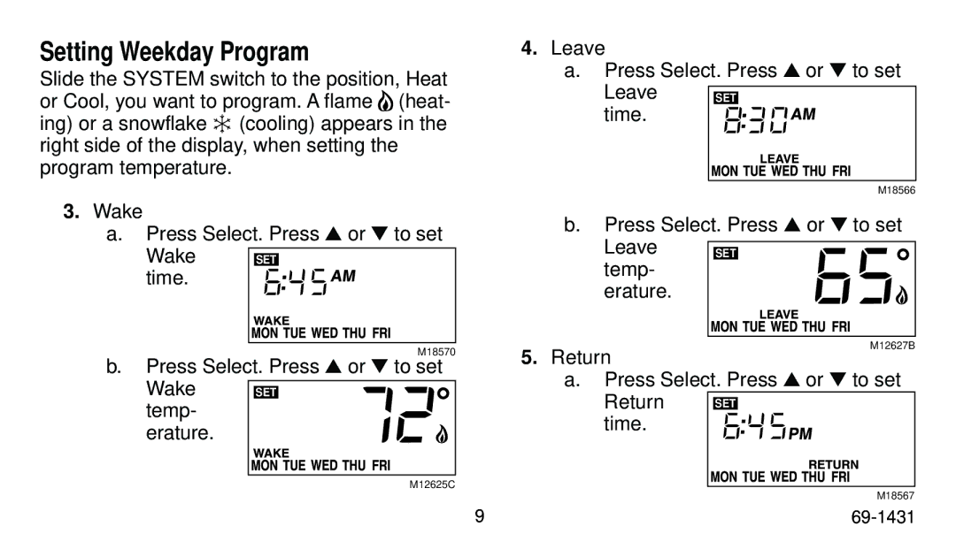 Honeywell T8001C, T8011R, T8000C, T8024C manual Setting Weekday Program 