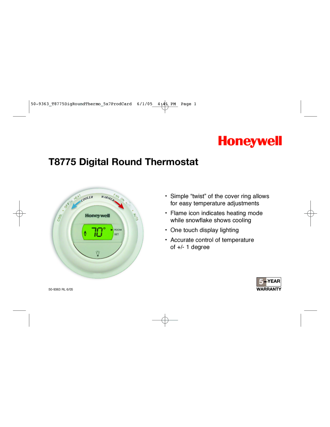 Honeywell manual T8775 Digital Round Thermostat 