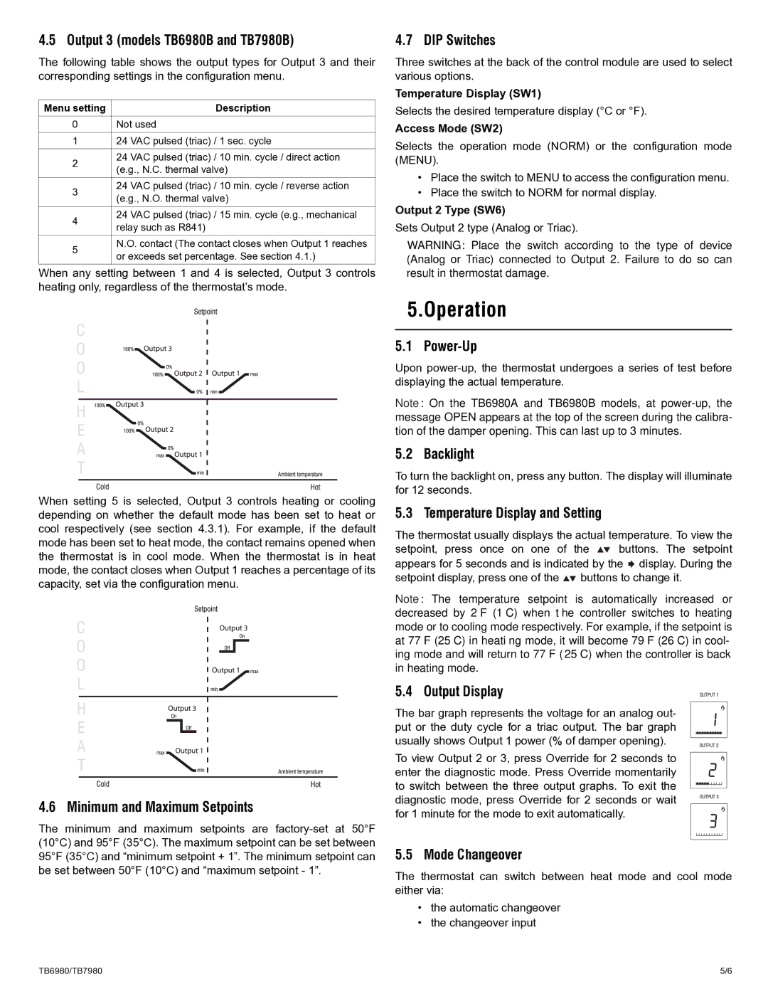 Honeywell TB6980, TB7980 manual Operation 