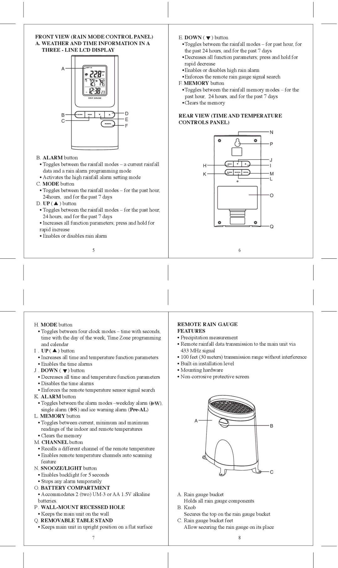 Honeywell TC150 user manual Rear View Time and Temperature Controls Panel, Battery Compartment, WALL-MOUNT Recessed Hole 